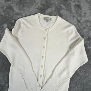 J Crew Ribbed Crewneck Cardigan Sweater Ivory White Button Up Long Sleeve Size S